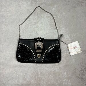 Y2K NWT Silverlake Studded Buckle Shoulder Bag Rhinestone Black ♡